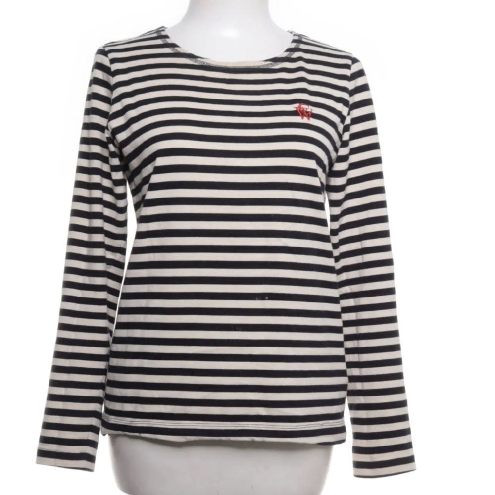 Carin Wester Striped Sweater with boatneck, black and cream striped, size Medium